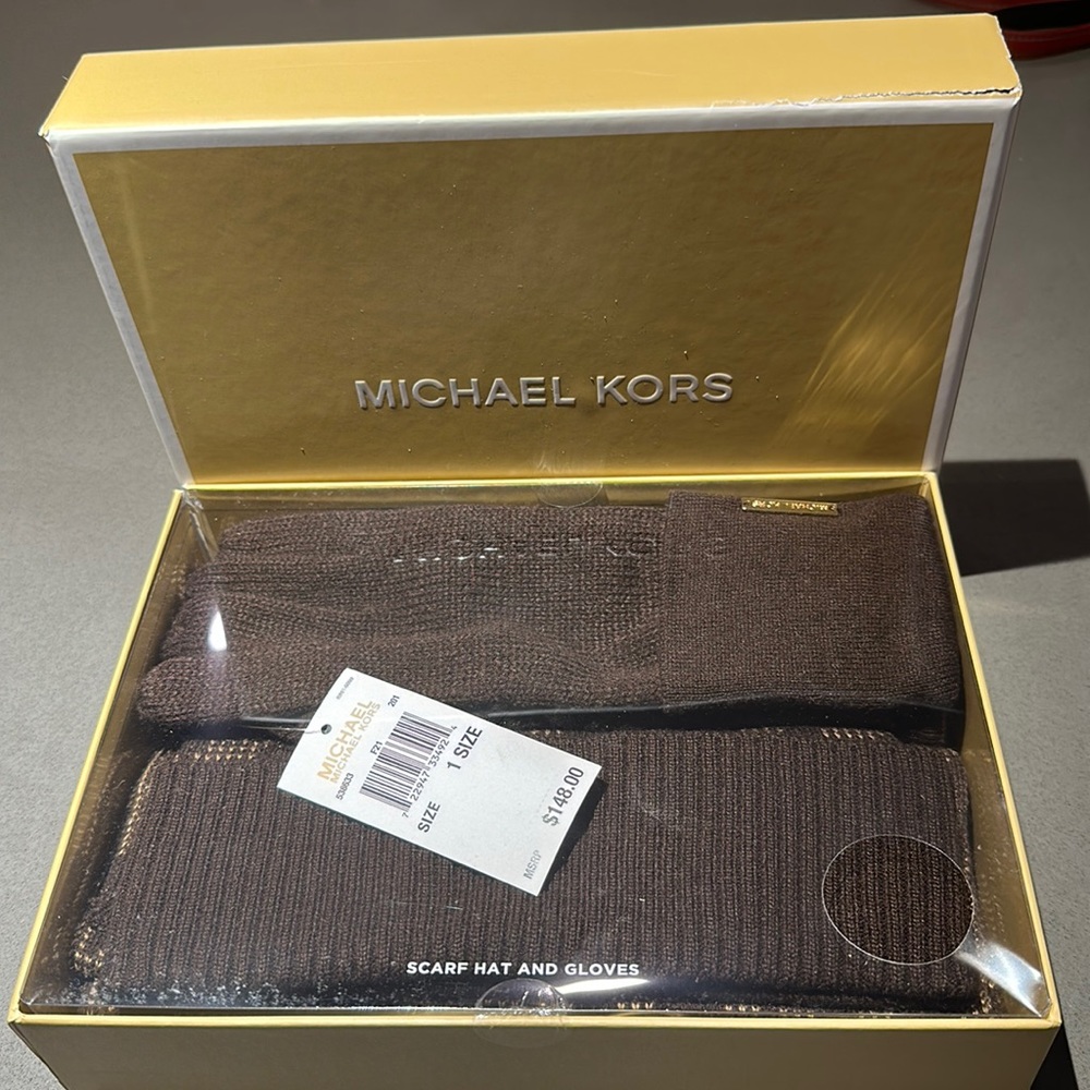 Michael Kors scarf hat and glove set brand new with tags - brown